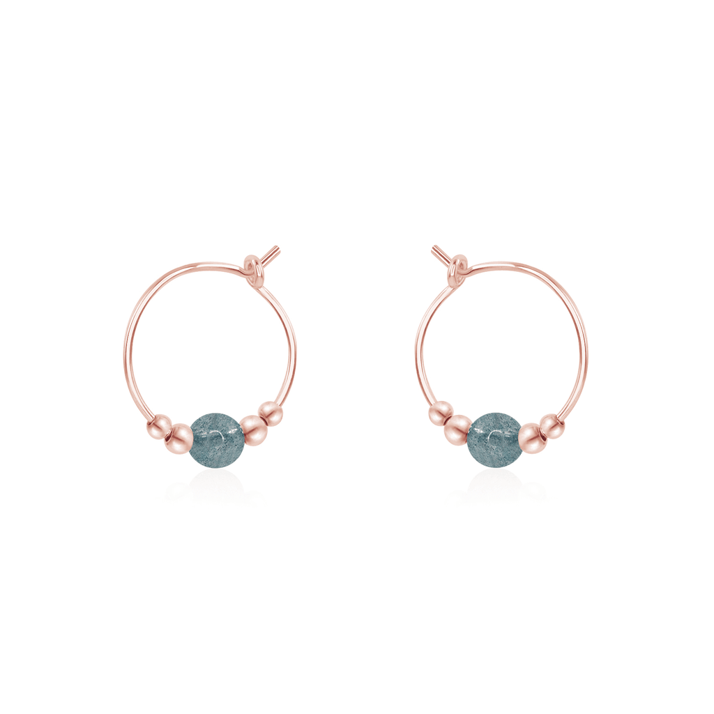 Tiny Labradorite Gemstone Bead Hoop Earrings - Tiny Labradorite Gemstone Bead Hoop Earrings - 14k Rose Gold Fill - Luna Tide Handmade Crystal Jewellery
