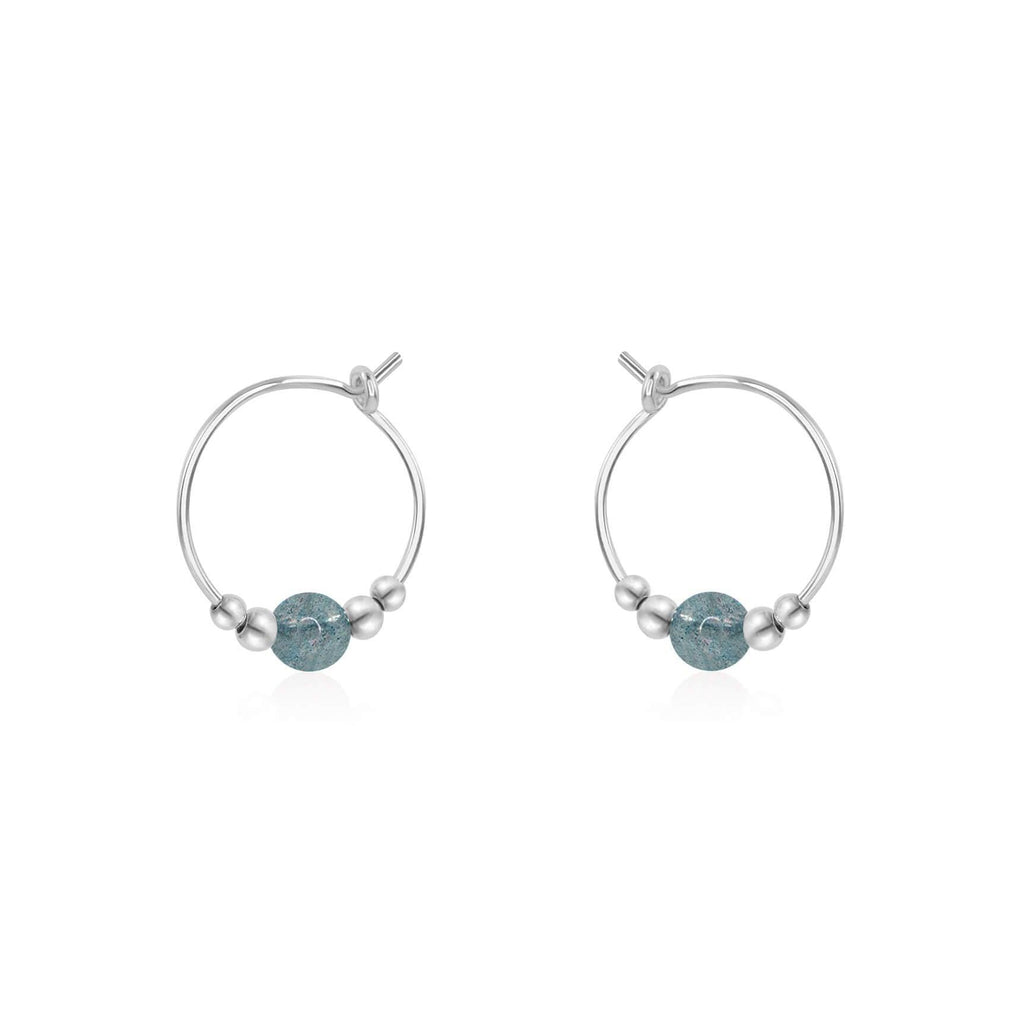 Tiny Labradorite Gemstone Bead Hoop Earrings - Tiny Labradorite Gemstone Bead Hoop Earrings - Sterling Silver - Luna Tide Handmade Crystal Jewellery