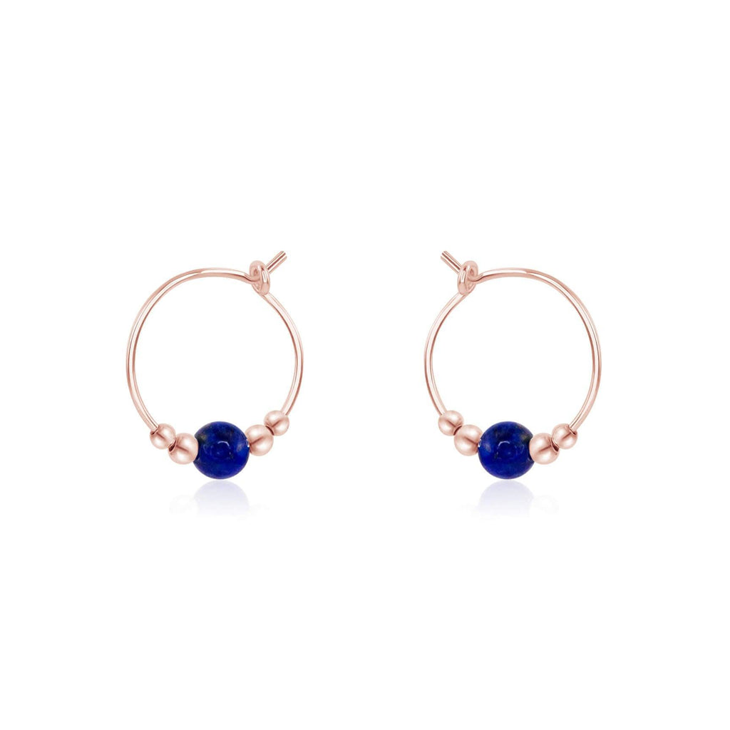 Tiny Lapis Lazuli Gemstone Bead Hoop Earrings - Tiny Lapis Lazuli Gemstone Bead Hoop Earrings - 14k Rose Gold Fill - Luna Tide Handmade Crystal Jewellery
