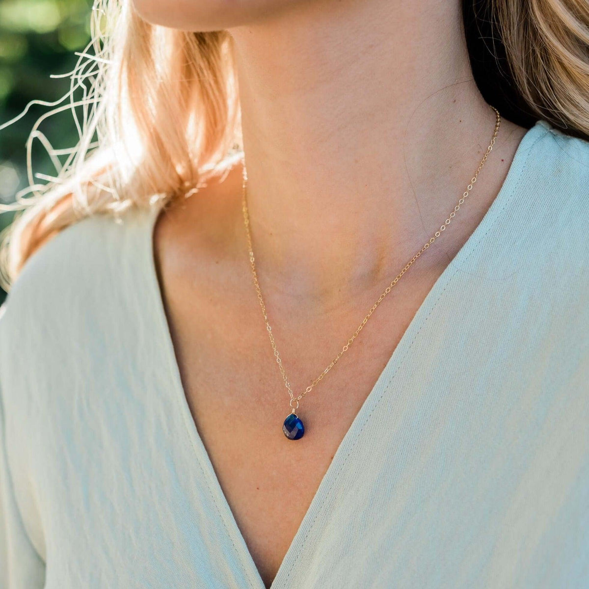 Tiny Lapis Lazuli Teardrop Necklace - Tiny Lapis Lazuli Teardrop Necklace - Sterling Silver / Cable - Luna Tide Handmade Crystal Jewellery