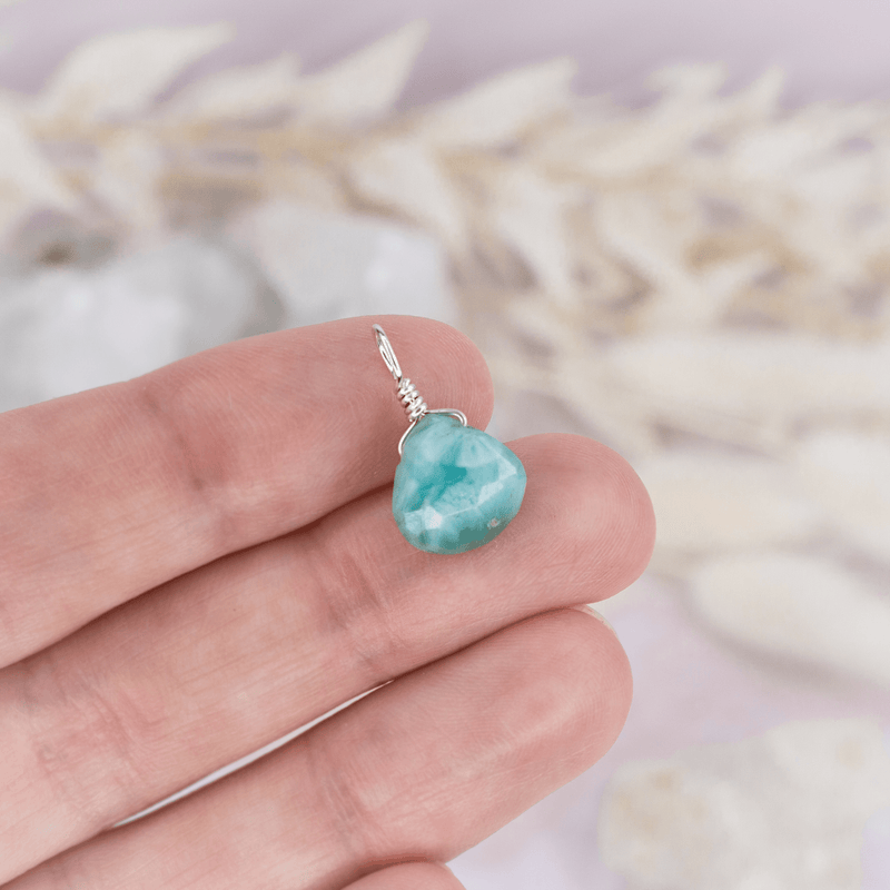 Tiny Larimar Teardrop Gemstone Pendant - Tiny Larimar Teardrop Gemstone Pendant - Sterling Silver - Luna Tide Handmade Crystal Jewellery