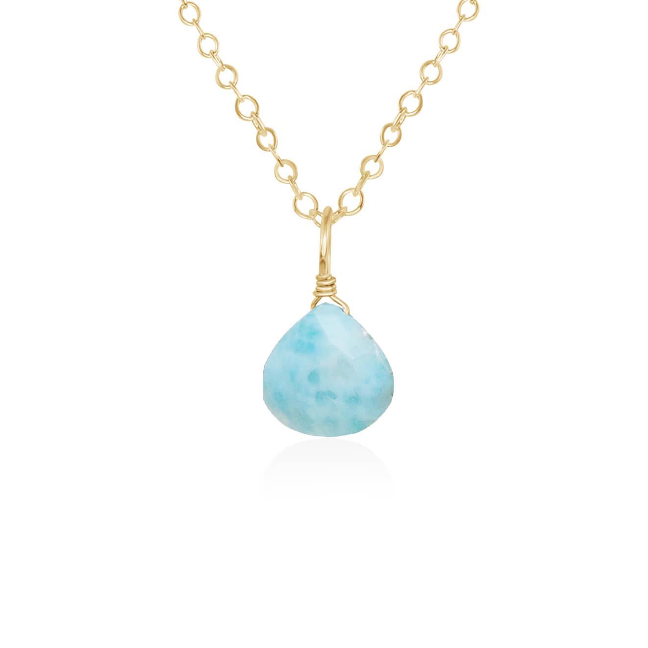 Tiny Larimar Teardrop Crystal Necklace - Tiny Larimar Teardrop Crystal Necklace - 14k Gold Fill / Cable - Luna Tide Handmade Crystal Jewellery