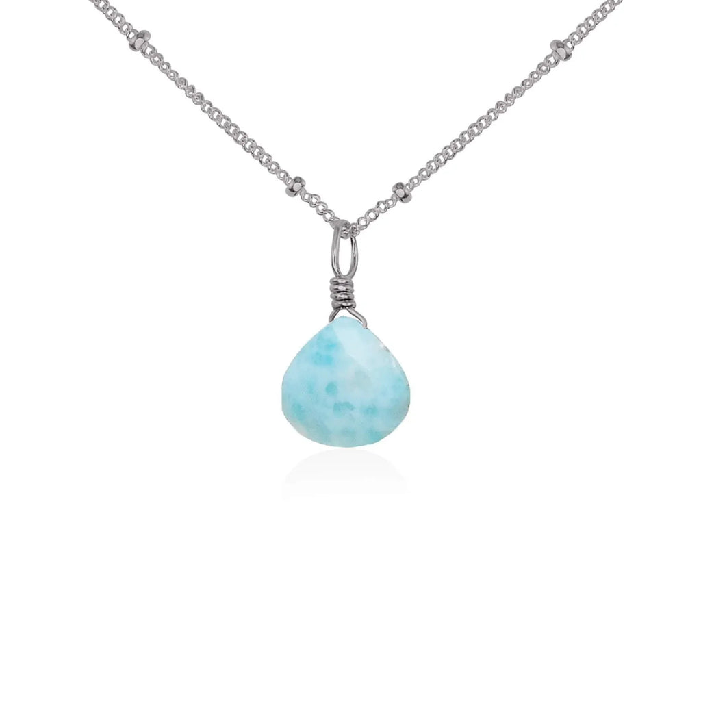 Tiny Larimar Teardrop Crystal Necklace - Tiny Larimar Teardrop Crystal Necklace - Stainless Steel / Satellite - Luna Tide Handmade Crystal Jewellery