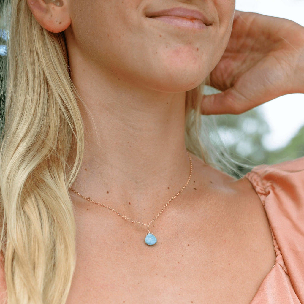 Tiny Larimar Teardrop Crystal Necklace - Tiny Larimar Teardrop Crystal Necklace - Sterling Silver / Cable - Luna Tide Handmade Crystal Jewellery