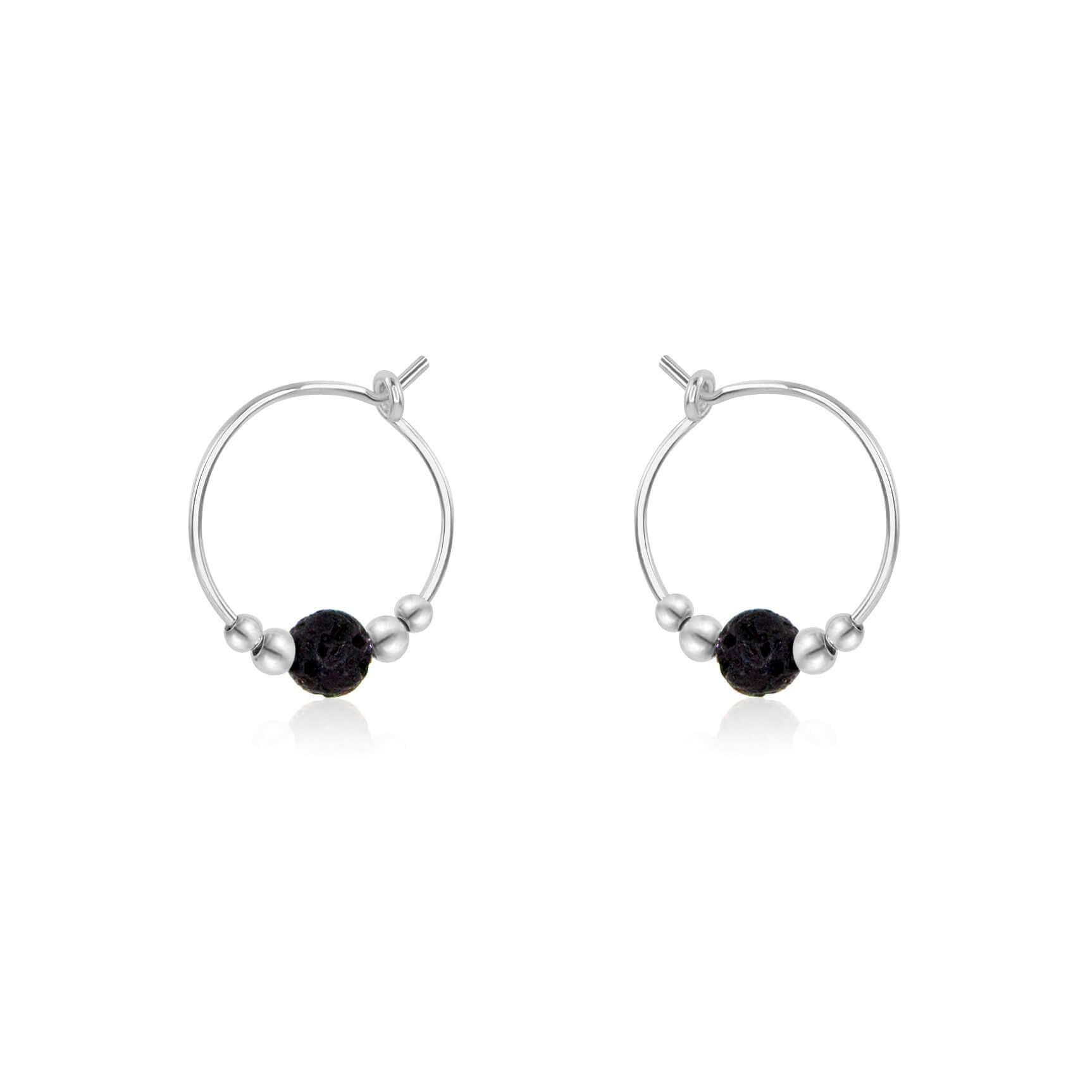 Tiny Lava Gemstone Bead Hoop Earrings - Tiny Lava Gemstone Bead Hoop Earrings - Sterling Silver - Luna Tide Handmade Crystal Jewellery