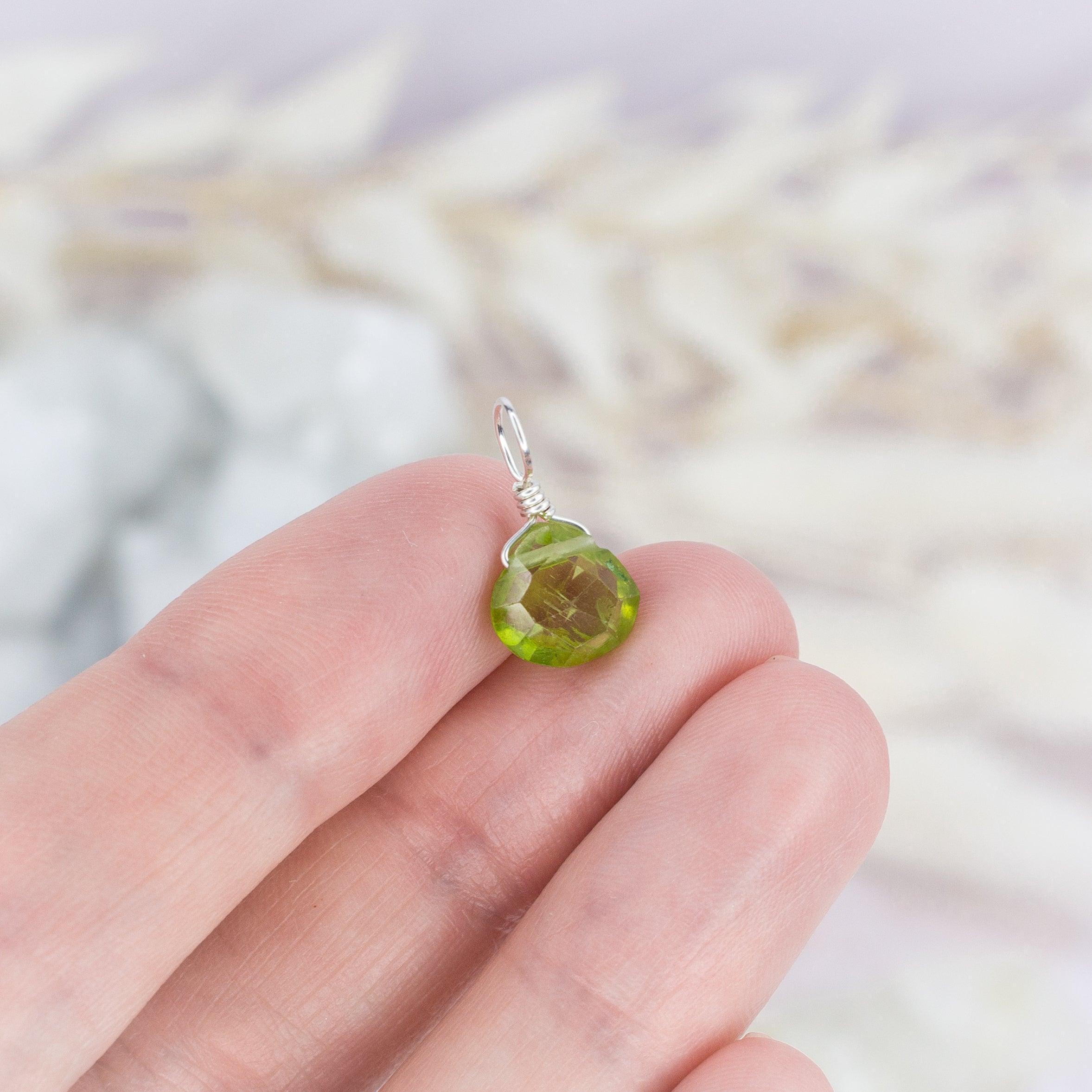 Tiny Peridot Teardrop Gemstone Pendant - Tiny Peridot Teardrop Gemstone Pendant - Sterling Silver - Luna Tide Handmade Crystal Jewellery