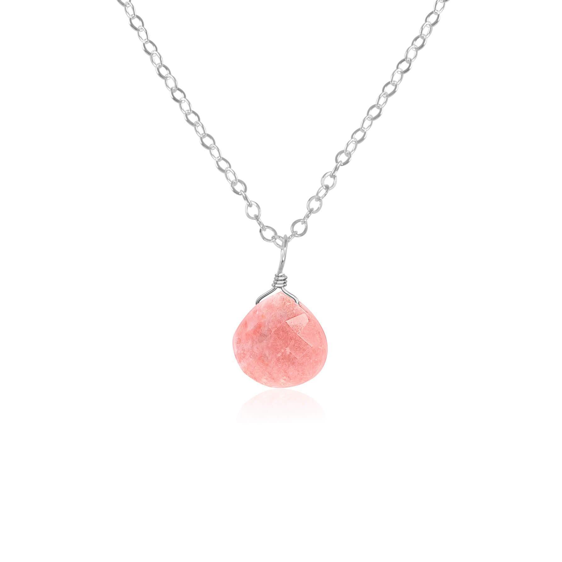 Tiny Pink Peruvian Opal Teardrop Necklace - Tiny Pink Peruvian Opal Teardrop Necklace - Sterling Silver / Cable - Luna Tide Handmade Crystal Jewellery