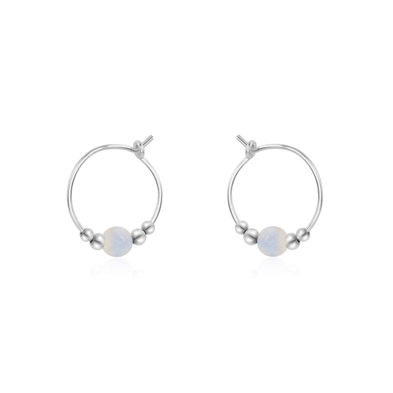 Tiny Rainbow Moonstone Bead Hoop Earrings - Tiny Rainbow Moonstone Bead Hoop Earrings - Sterling Silver - Luna Tide Handmade Crystal Jewellery