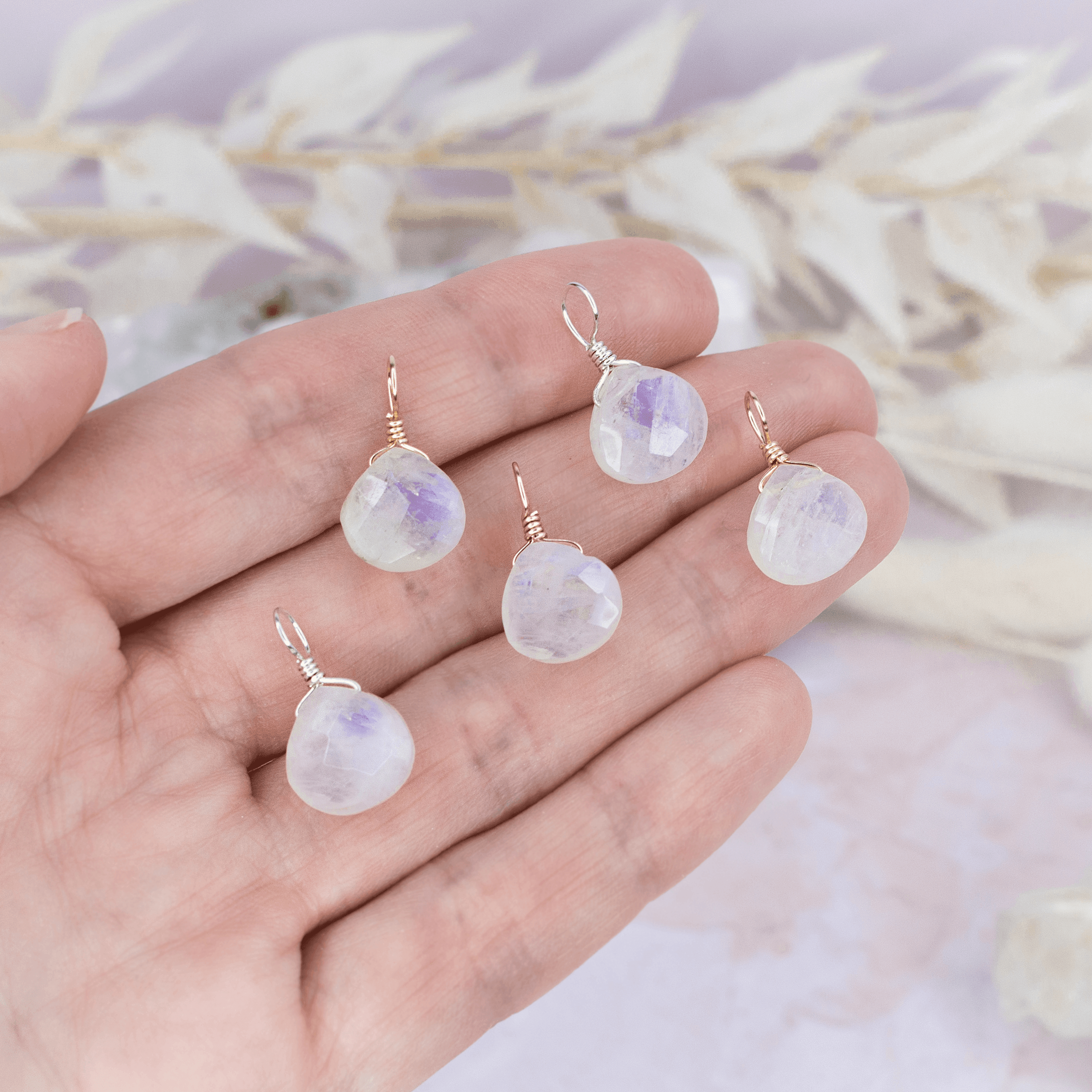 Tiny Rainbow Moonstone Teardrop Gemstone Pendant - Tiny Rainbow Moonstone Teardrop Gemstone Pendant - 14k Gold Fill - Luna Tide Handmade Crystal Jewellery