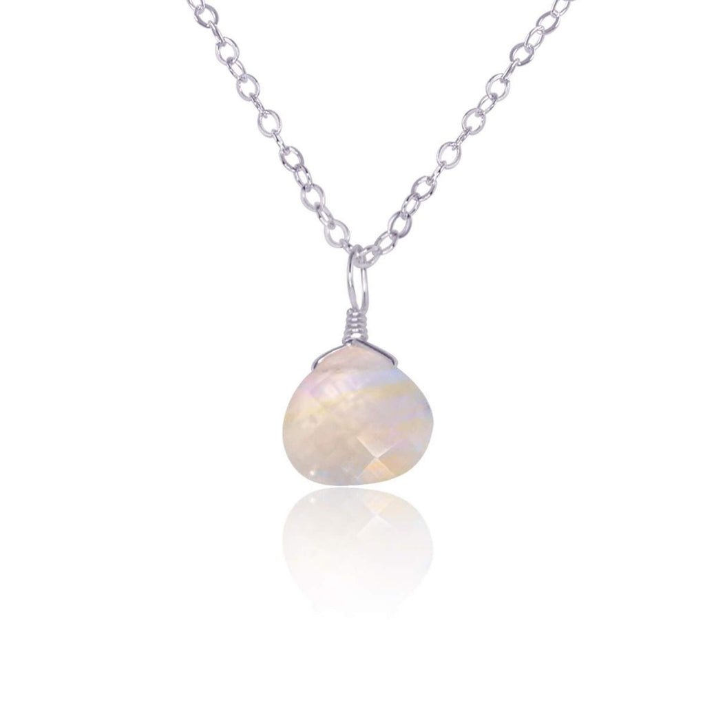 Tiny Rainbow Moonstone Teardrop Crystal Necklace - Tiny Rainbow Moonstone Teardrop Crystal Necklace - Stainless Steel / Cable - Luna Tide Handmade Crystal Jewellery