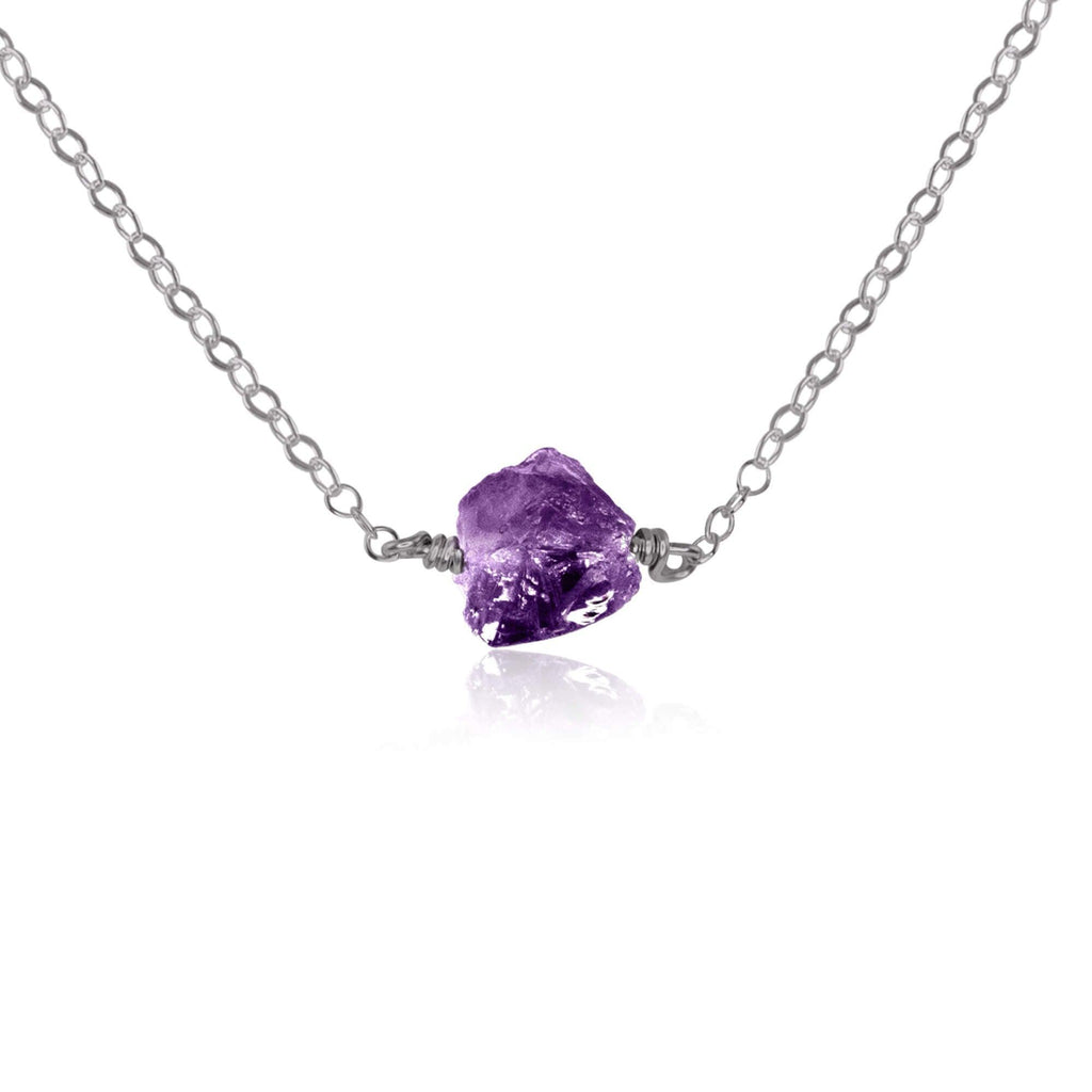 Tiny Raw Amethyst Crystal Nugget Necklace - Tiny Raw Amethyst Crystal Nugget Necklace - Stainless Steel - Luna Tide Handmade Crystal Jewellery