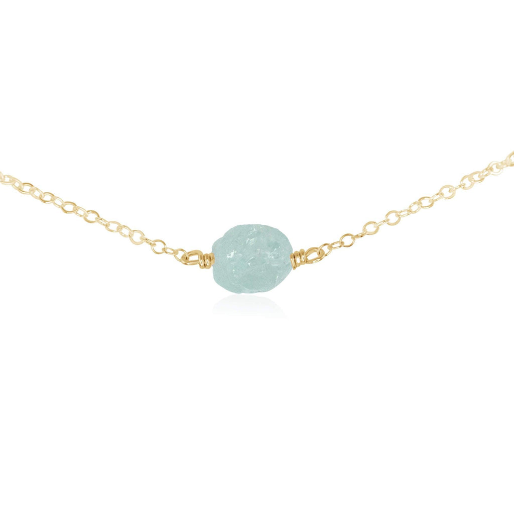 Tiny Raw Aquamarine Crystal Nugget Choker - Tiny Raw Aquamarine Crystal Nugget Choker - 14k Gold Fill - Luna Tide Handmade Crystal Jewellery