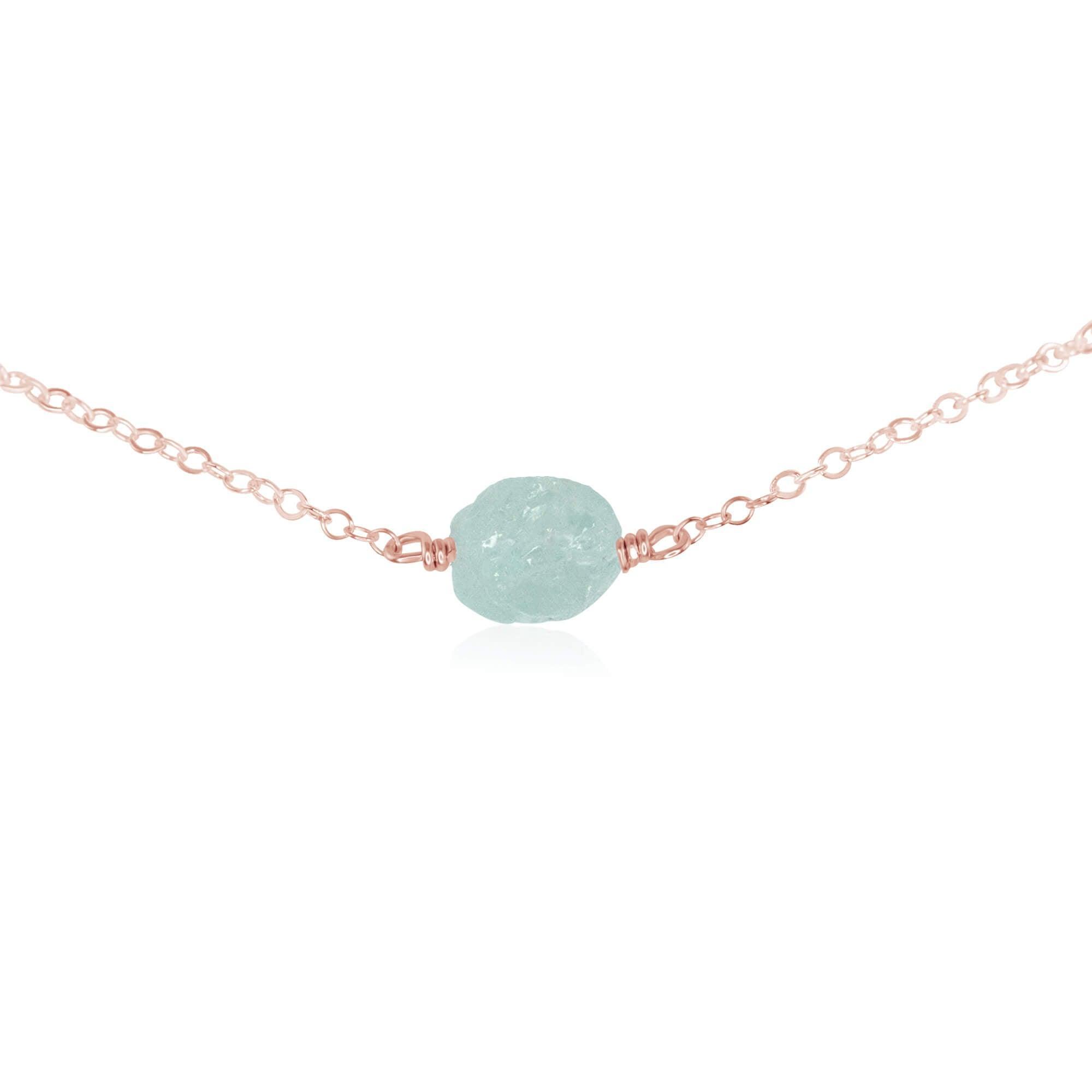 Tiny Raw Aquamarine Crystal Nugget Choker - Tiny Raw Aquamarine Crystal Nugget Choker - 14k Rose Gold Fill - Luna Tide Handmade Crystal Jewellery