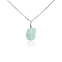 Raw Crystal Pendant Necklace - Aquamarine - Sterling Silver Satellite - Luna Tide Handmade Jewellery