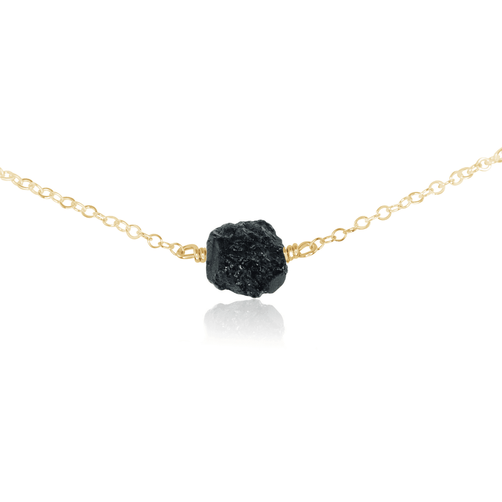 Tiny Raw Black Tourmaline Crystal Nugget Choker - Tiny Raw Black Tourmaline Crystal Nugget Choker - 14k Gold Fill - Luna Tide Handmade Crystal Jewellery