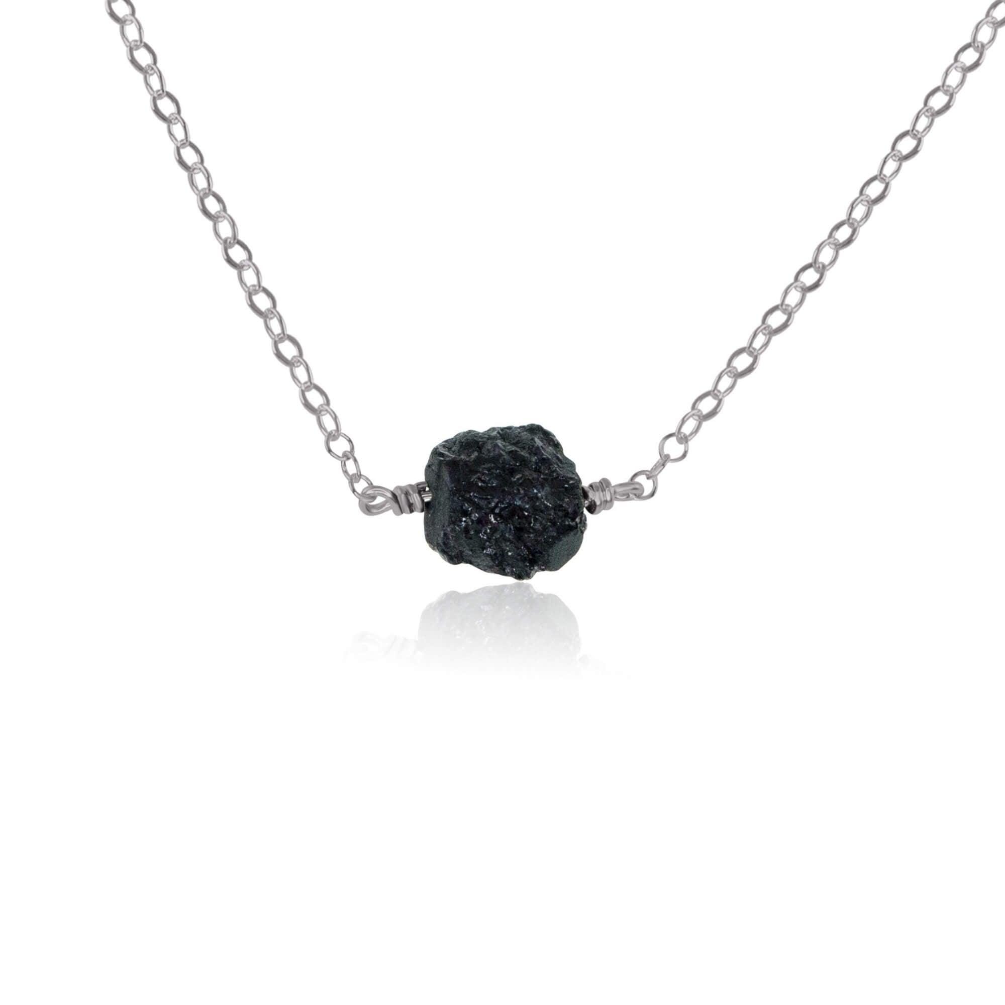 Tiny Raw Black Tourmaline Crystal Nugget Necklace - Tiny Raw Black Tourmaline Crystal Nugget Necklace - Stainless Steel - Luna Tide Handmade Crystal Jewellery