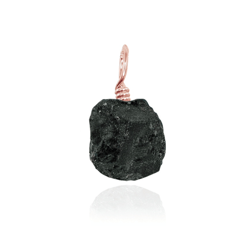 Tiny Raw Black Tourmaline Crystal Pendant - Tiny Raw Black Tourmaline Crystal Pendant - 14k Rose Gold Fill - Luna Tide Handmade Crystal Jewellery