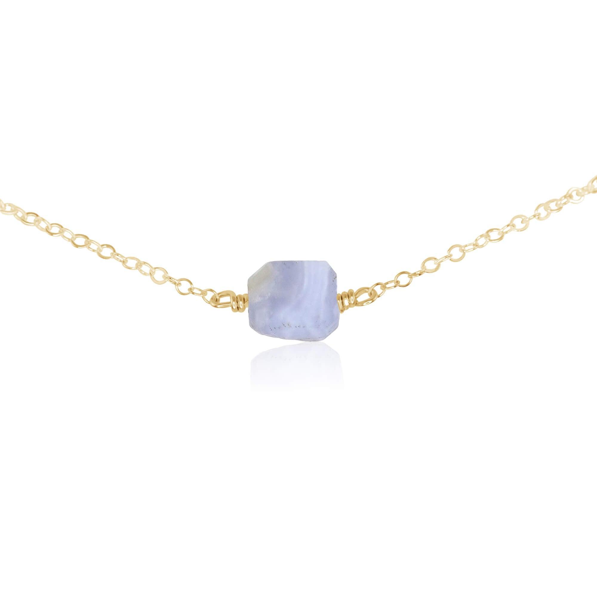 Tiny Raw Blue Lace Agate Crystal Nugget Choker - Tiny Raw Blue Lace Agate Crystal Nugget Choker - 14k Gold Fill - Luna Tide Handmade Crystal Jewellery