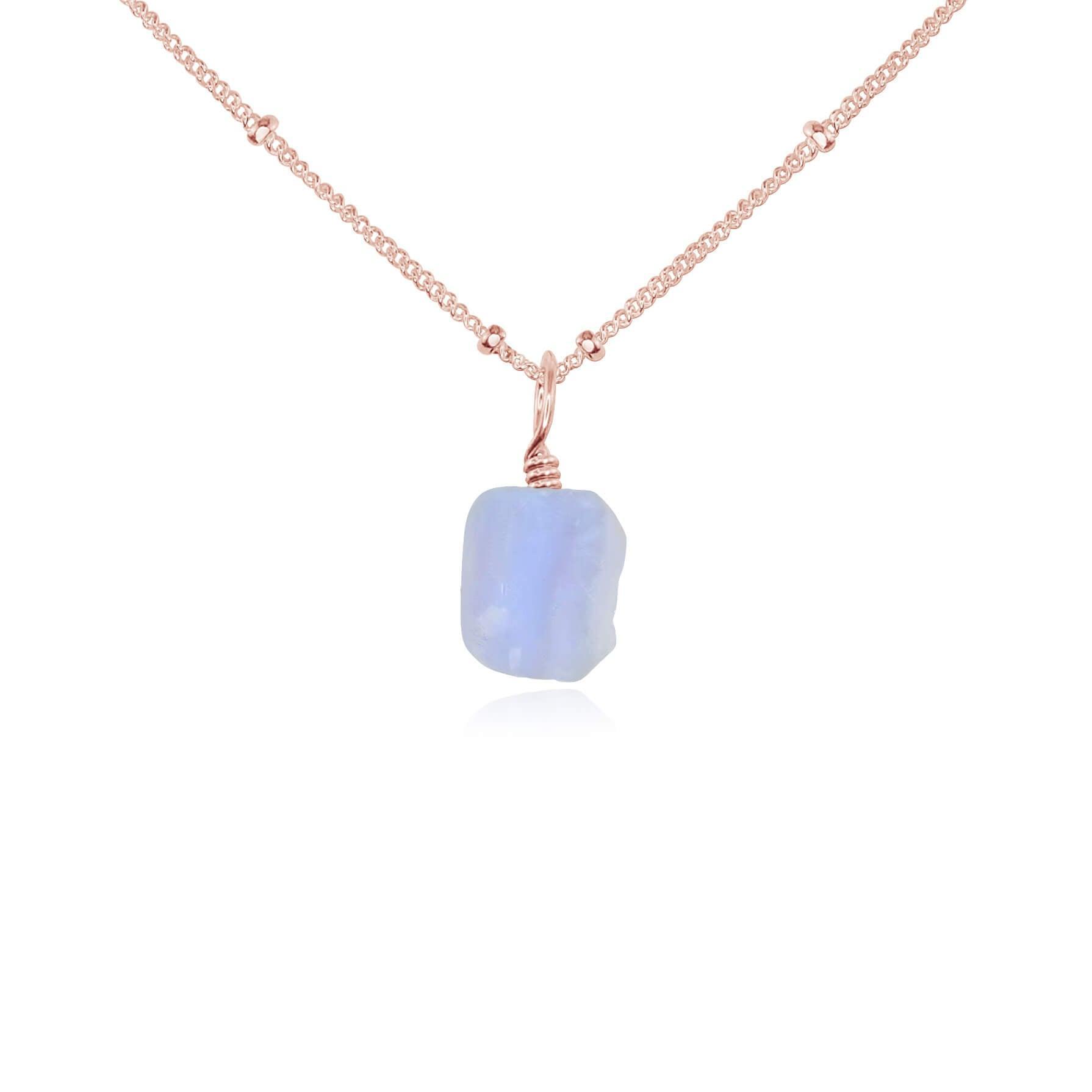 Tiny Raw Blue Lace Agate Pendant Necklace - Tiny Raw Blue Lace Agate Pendant Necklace - 14k Rose Gold Fill / Satellite - Luna Tide Handmade Crystal Jewellery