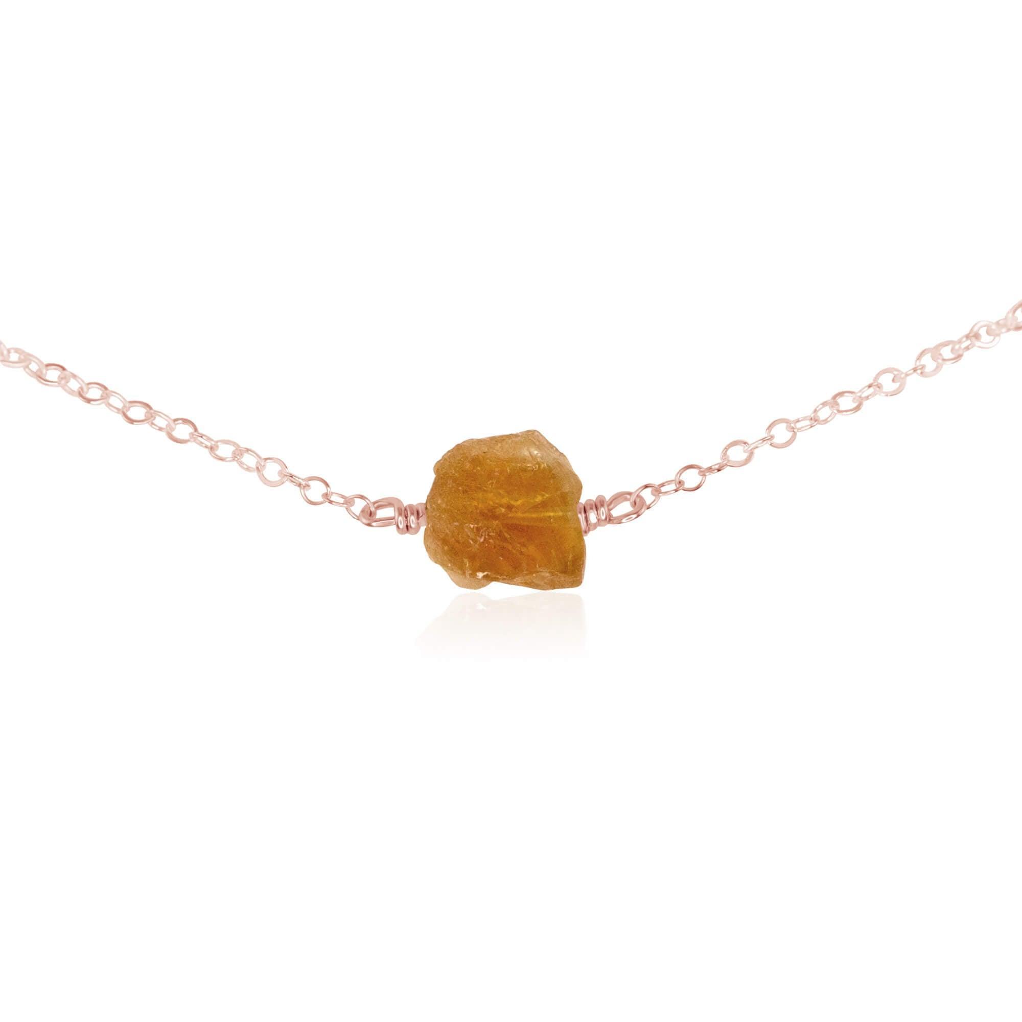 Tiny Raw Citrine Crystal Nugget Choker - Tiny Raw Citrine Crystal Nugget Choker - 14k Rose Gold Fill - Luna Tide Handmade Crystal Jewellery