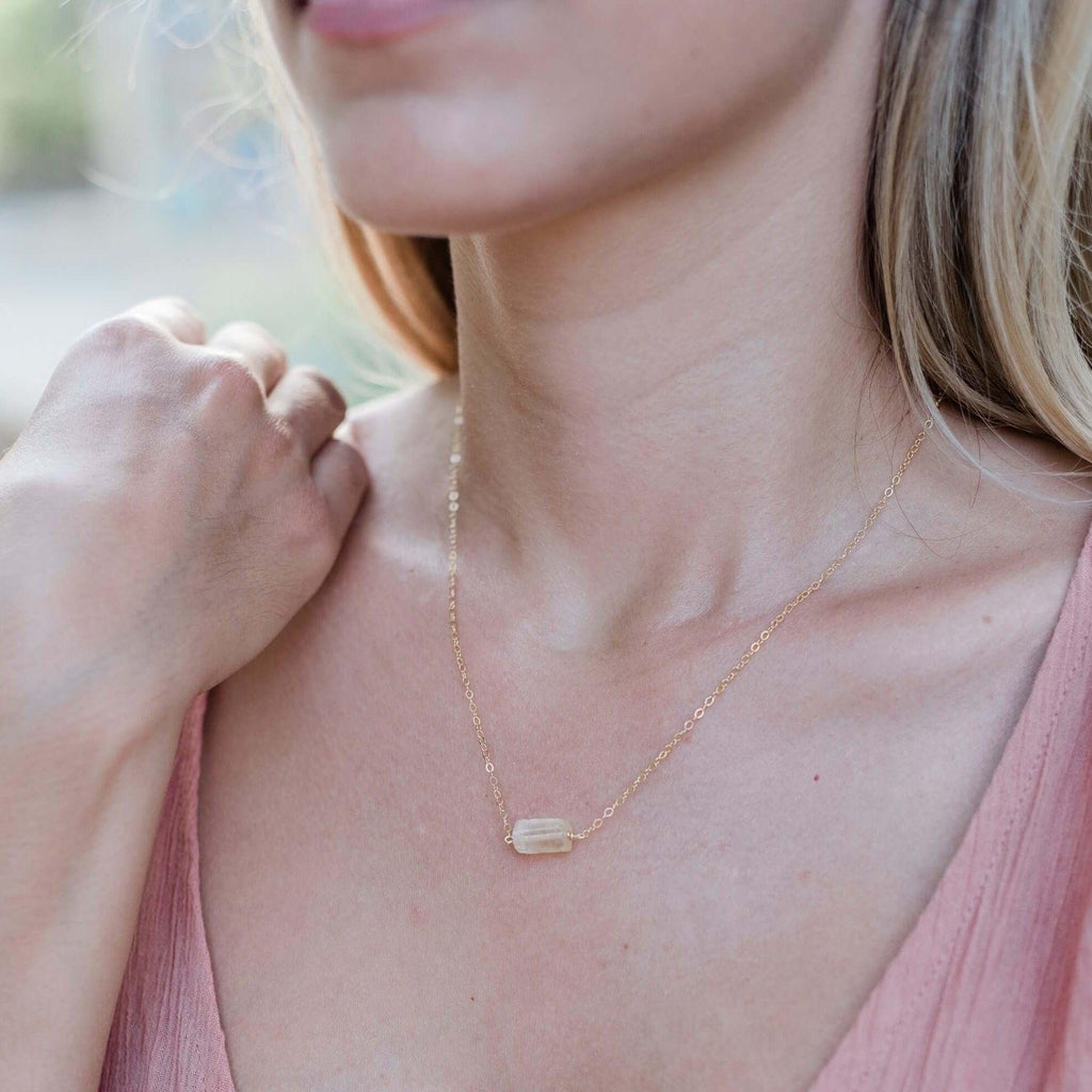 Tiny Raw Citrine Crystal Nugget Necklace - Tiny Raw Citrine Crystal Nugget Necklace - 14k Gold Fill - Luna Tide Handmade Crystal Jewellery