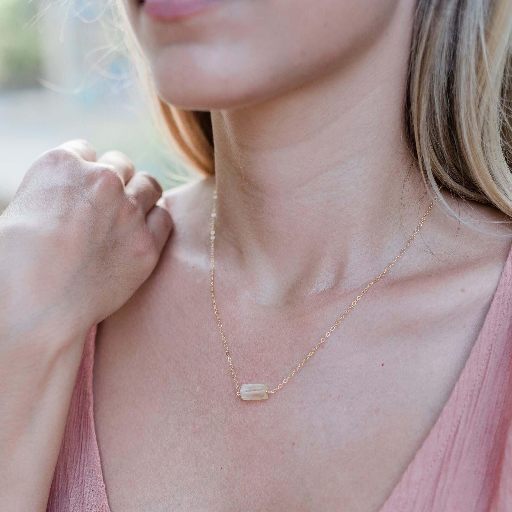 Tiny Raw Citrine Crystal Nugget Necklace - Tiny Raw Citrine Crystal Nugget Necklace - 14k Gold Fill - Luna Tide Handmade Crystal Jewellery