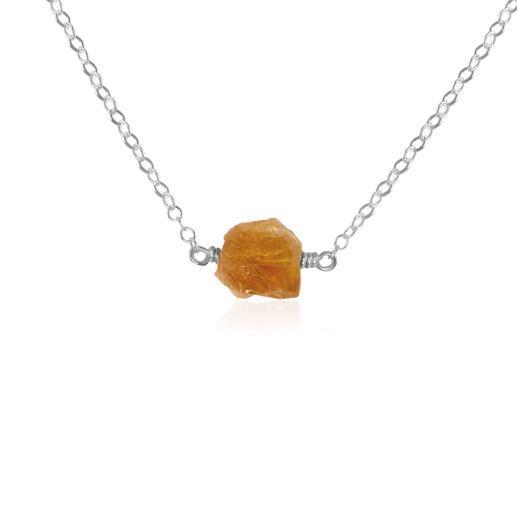 Tiny Raw Citrine Crystal Nugget Necklace - Tiny Raw Citrine Crystal Nugget Necklace - Sterling Silver - Luna Tide Handmade Crystal Jewellery