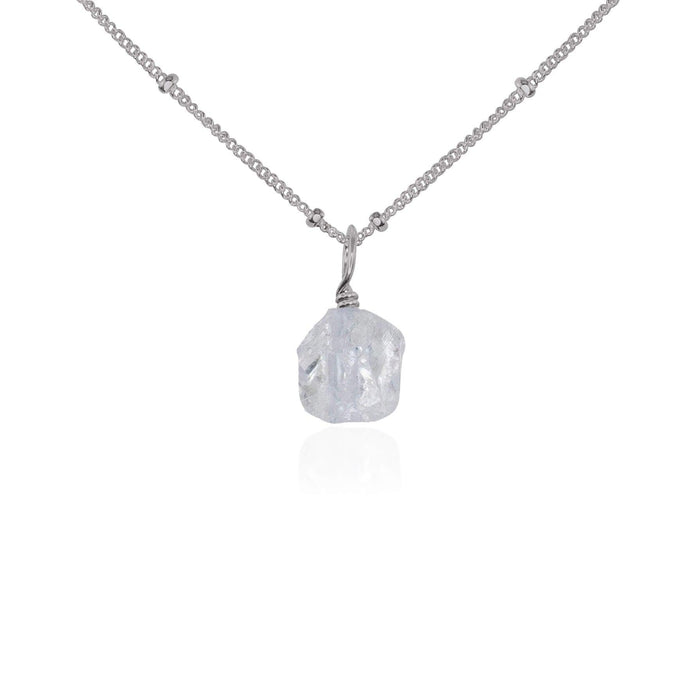 Tiny Raw Crystal Quartz Pendant Necklace - Tiny Raw Crystal Quartz Pendant Necklace - Stainless Steel / Satellite - Luna Tide Handmade Crystal Jewellery