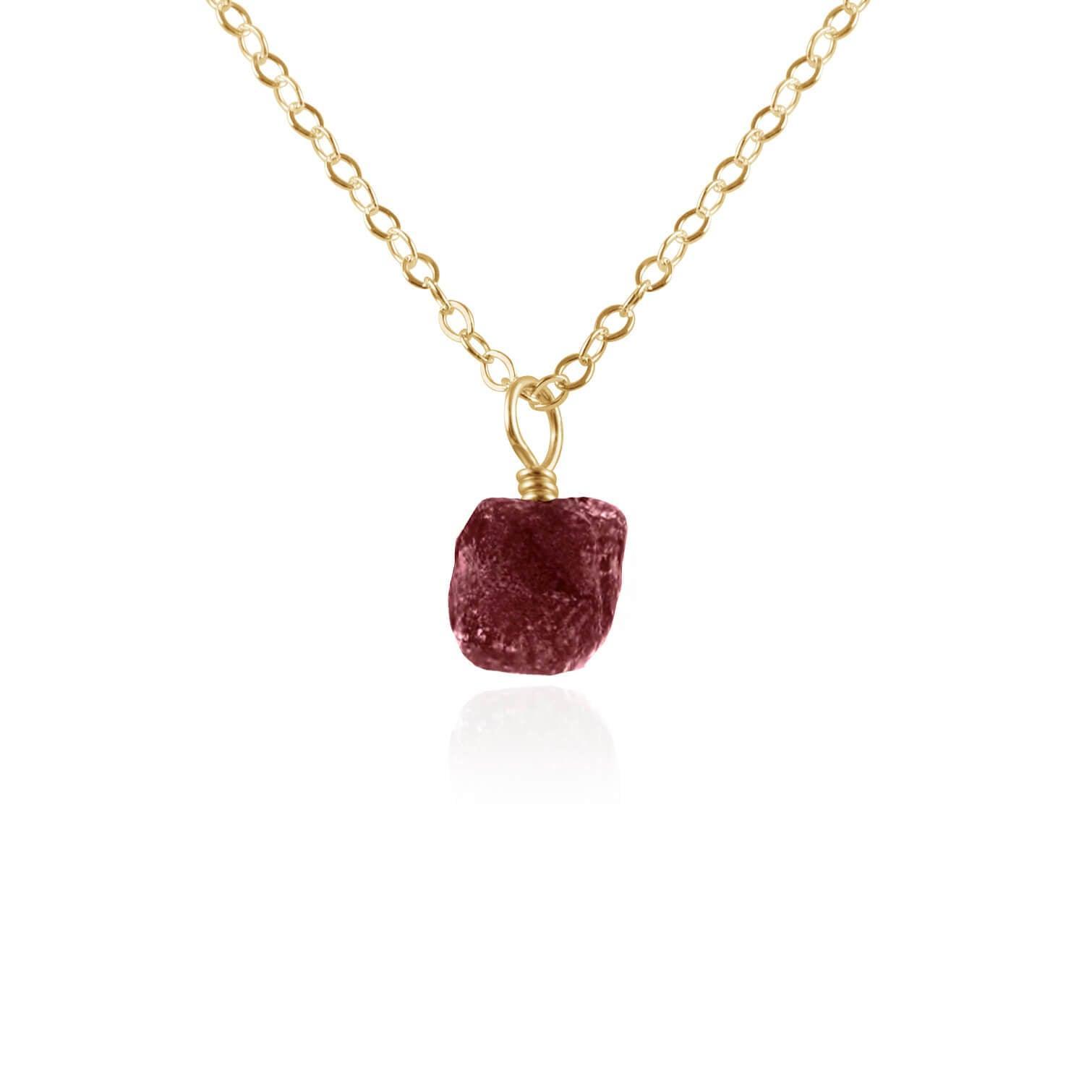 Tiny Raw Earth Red Ruby Pendant Necklace - Tiny Raw Earth Red Ruby Pendant Necklace - 14k Gold Fill / Cable - Luna Tide Handmade Crystal Jewellery