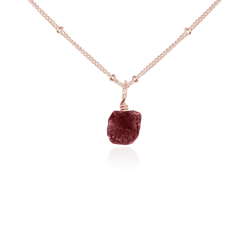 Tiny Raw Earth Red Ruby Pendant Necklace - Tiny Raw Earth Red Ruby Pendant Necklace - 14k Rose Gold Fill / Satellite - Luna Tide Handmade Crystal Jewellery