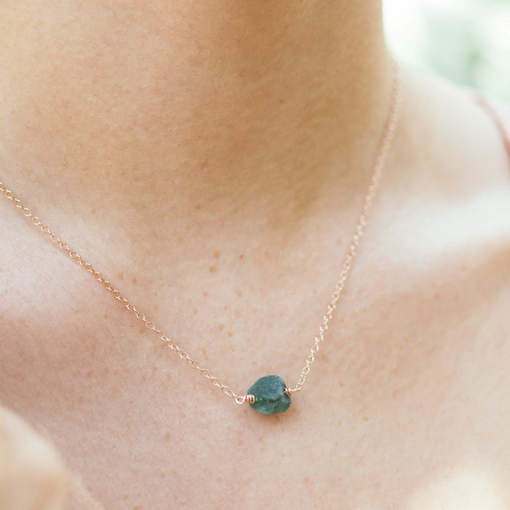 Tiny Raw Emerald Crystal Nugget Necklace - Tiny Raw Emerald Crystal Nugget Necklace - 14k Gold Fill - Luna Tide Handmade Crystal Jewellery