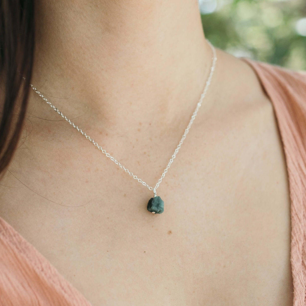 Tiny Raw Emerald Pendant Necklace - Tiny Raw Emerald Pendant Necklace - 14k Gold Fill / Cable - Luna Tide Handmade Crystal Jewellery