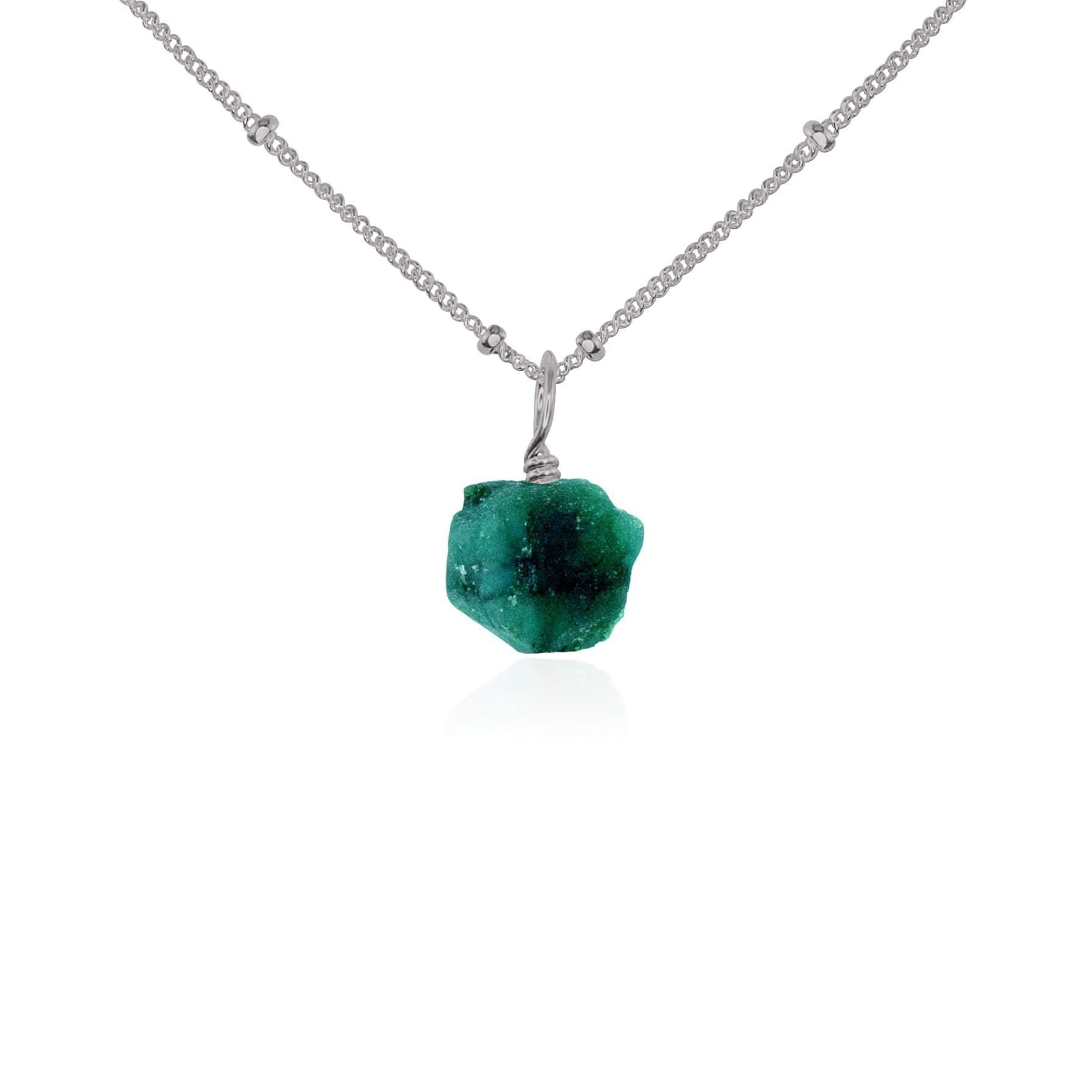 Tiny Raw Emerald Pendant Necklace - Tiny Raw Emerald Pendant Necklace - Stainless Steel / Satellite - Luna Tide Handmade Crystal Jewellery