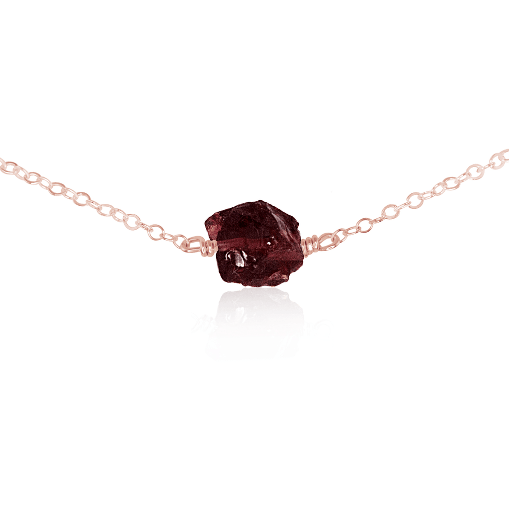 Tiny Raw Garnet Crystal Nugget Choker - Tiny Raw Garnet Crystal Nugget Choker - 14k Rose Gold Fill - Luna Tide Handmade Crystal Jewellery