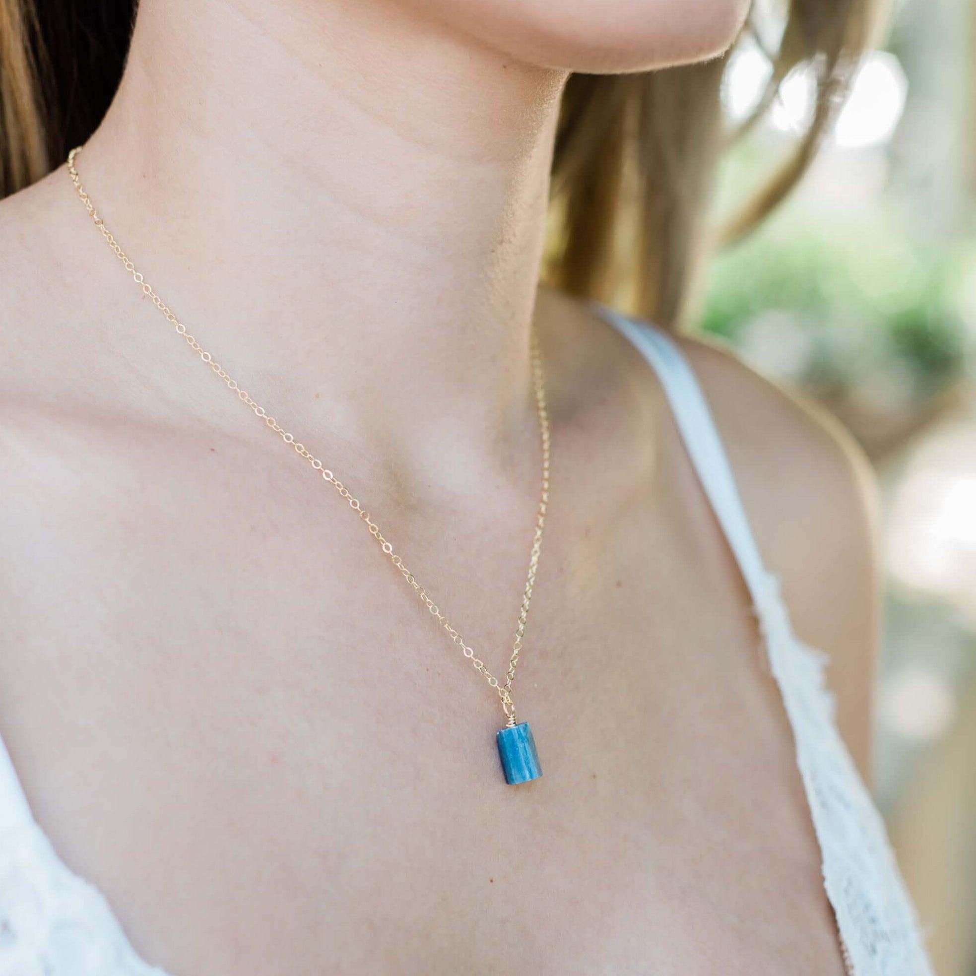 Tiny Raw Kyanite Pendant Necklace - Tiny Raw Kyanite Pendant Necklace - Sterling Silver / Cable - Luna Tide Handmade Crystal Jewellery