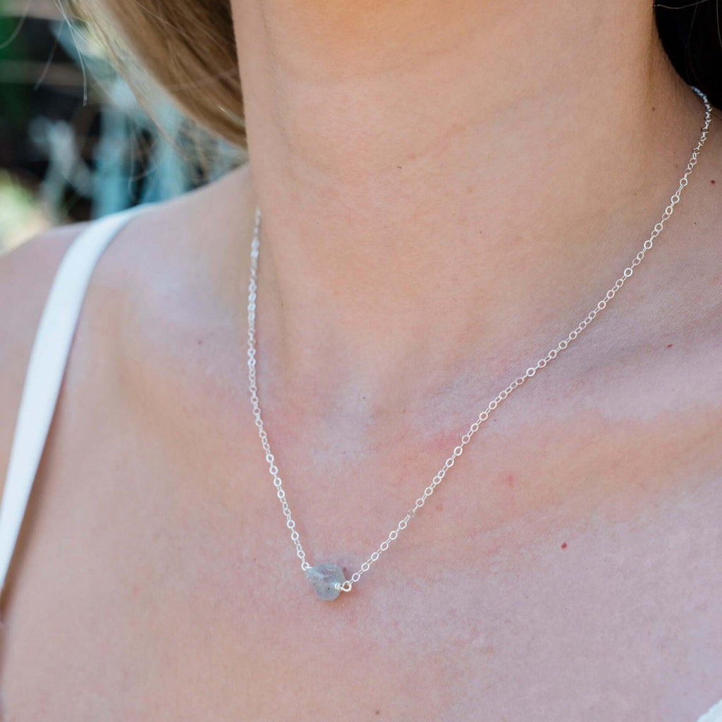 Tiny Raw Labradorite Crystal Nugget Necklace - Tiny Raw Labradorite Crystal Nugget Necklace - 14k Gold Fill - Luna Tide Handmade Crystal Jewellery