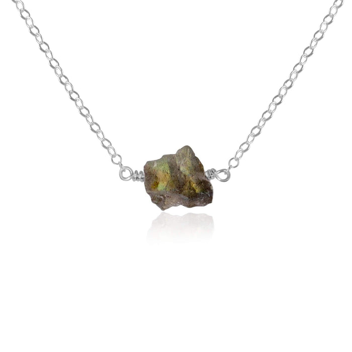 Tiny Raw Labradorite Crystal Nugget Necklace - Tiny Raw Labradorite Crystal Nugget Necklace - Sterling Silver - Luna Tide Handmade Crystal Jewellery
