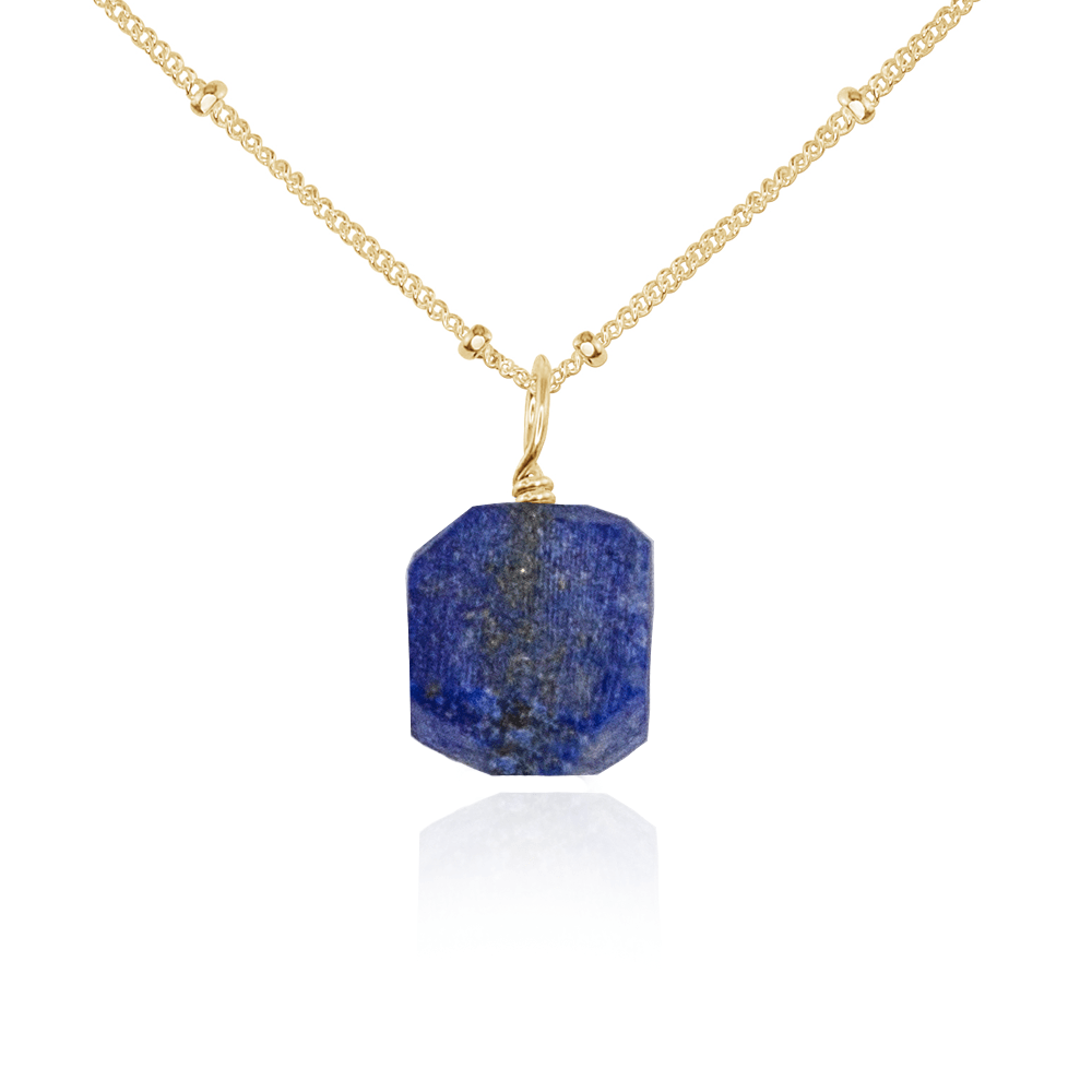 Tiny Raw Lapis Lazuli Pendant Necklace - Tiny Raw Lapis Lazuli Pendant Necklace - 14k Gold Fill / Satellite - Luna Tide Handmade Crystal Jewellery