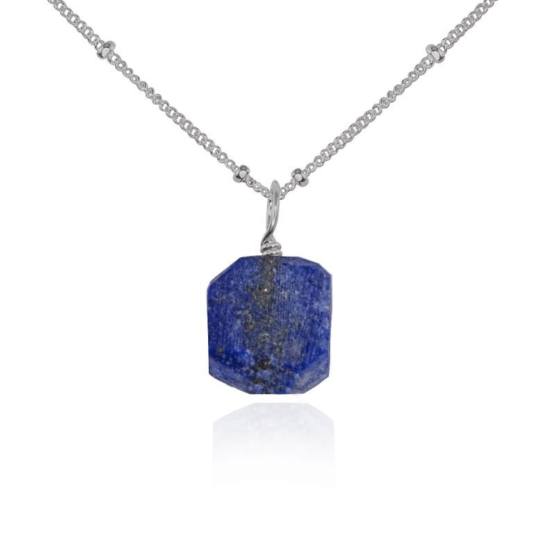 Tiny Raw Lapis Lazuli Pendant Necklace - Tiny Raw Lapis Lazuli Pendant Necklace - Stainless Steel / Satellite - Luna Tide Handmade Crystal Jewellery