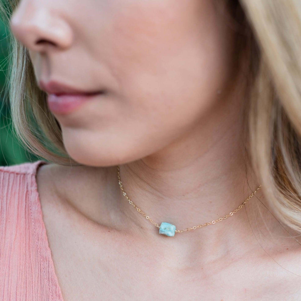 Tiny Raw Larimar Crystal Nugget Choker - Tiny Raw Larimar Crystal Nugget Choker - Sterling Silver - Luna Tide Handmade Crystal Jewellery