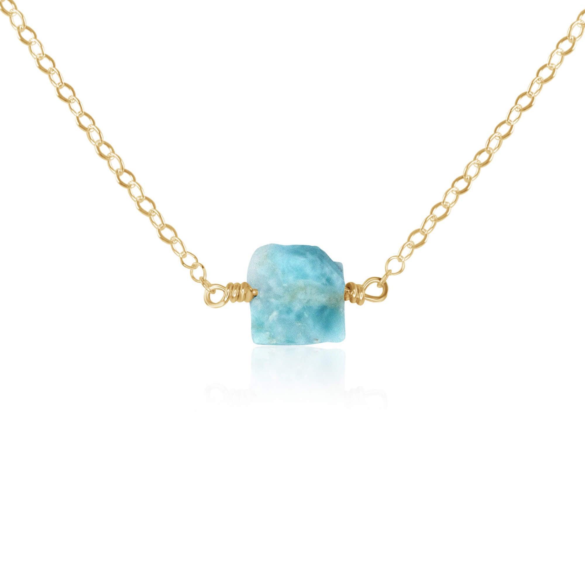 Tiny Raw Larimar Crystal Nugget Necklace - Tiny Raw Larimar Crystal Nugget Necklace - 14k Gold Fill - Luna Tide Handmade Crystal Jewellery