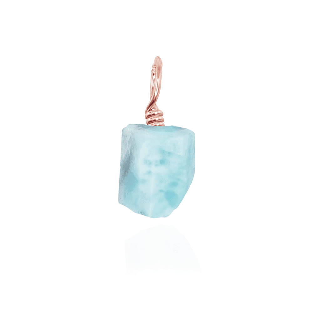 Tiny Raw Larimar Crystal Pendant - Tiny Raw Larimar Crystal Pendant - 14k Rose Gold Fill - Luna Tide Handmade Crystal Jewellery