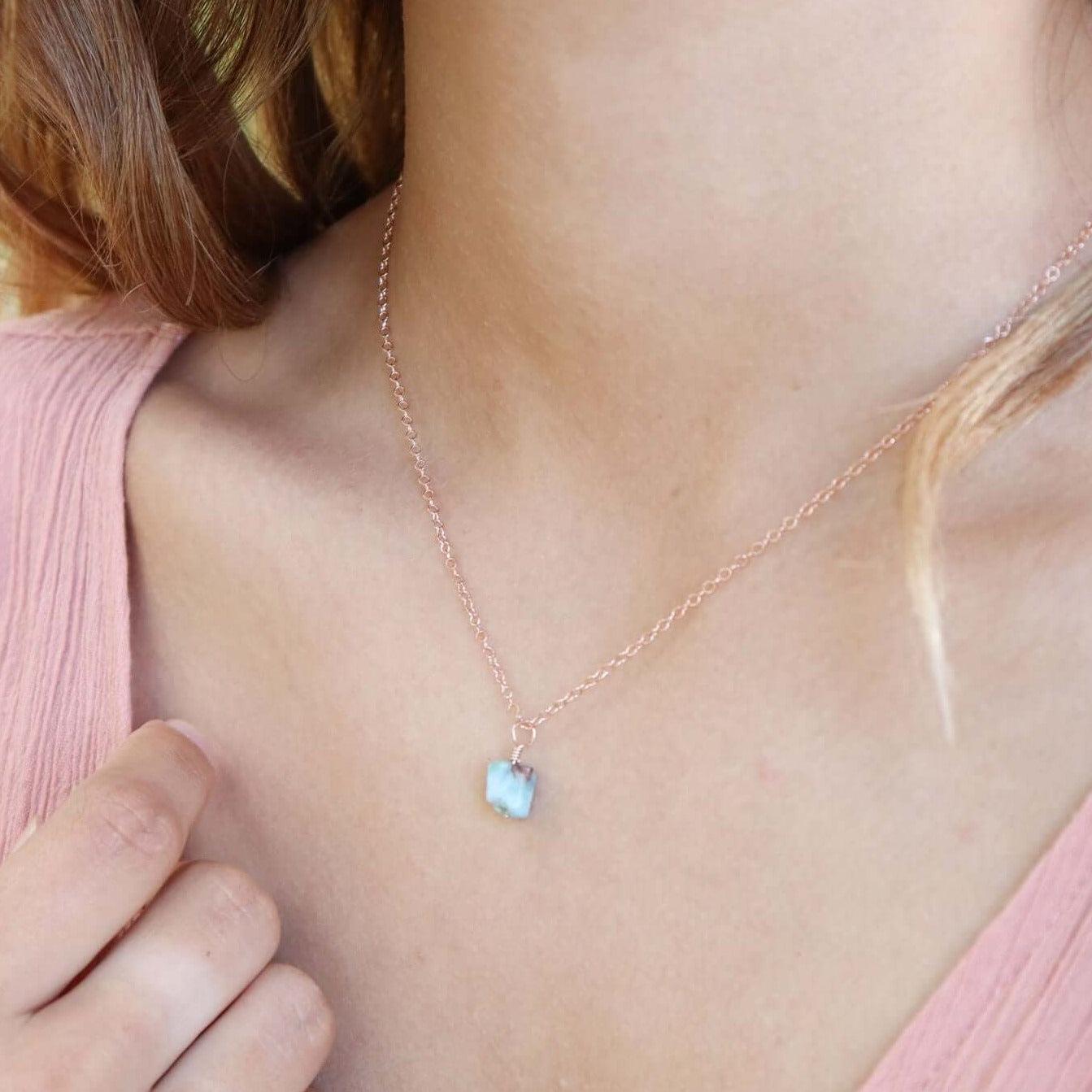 Tiny Raw Larimar Pendant Necklace - Tiny Raw Larimar Pendant Necklace - Sterling Silver / Cable - Luna Tide Handmade Crystal Jewellery