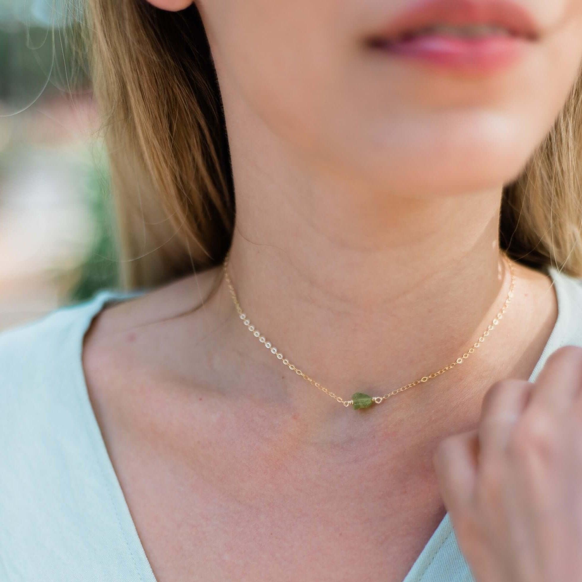 Tiny Raw Peridot Crystal Nugget Choker Luna Tide