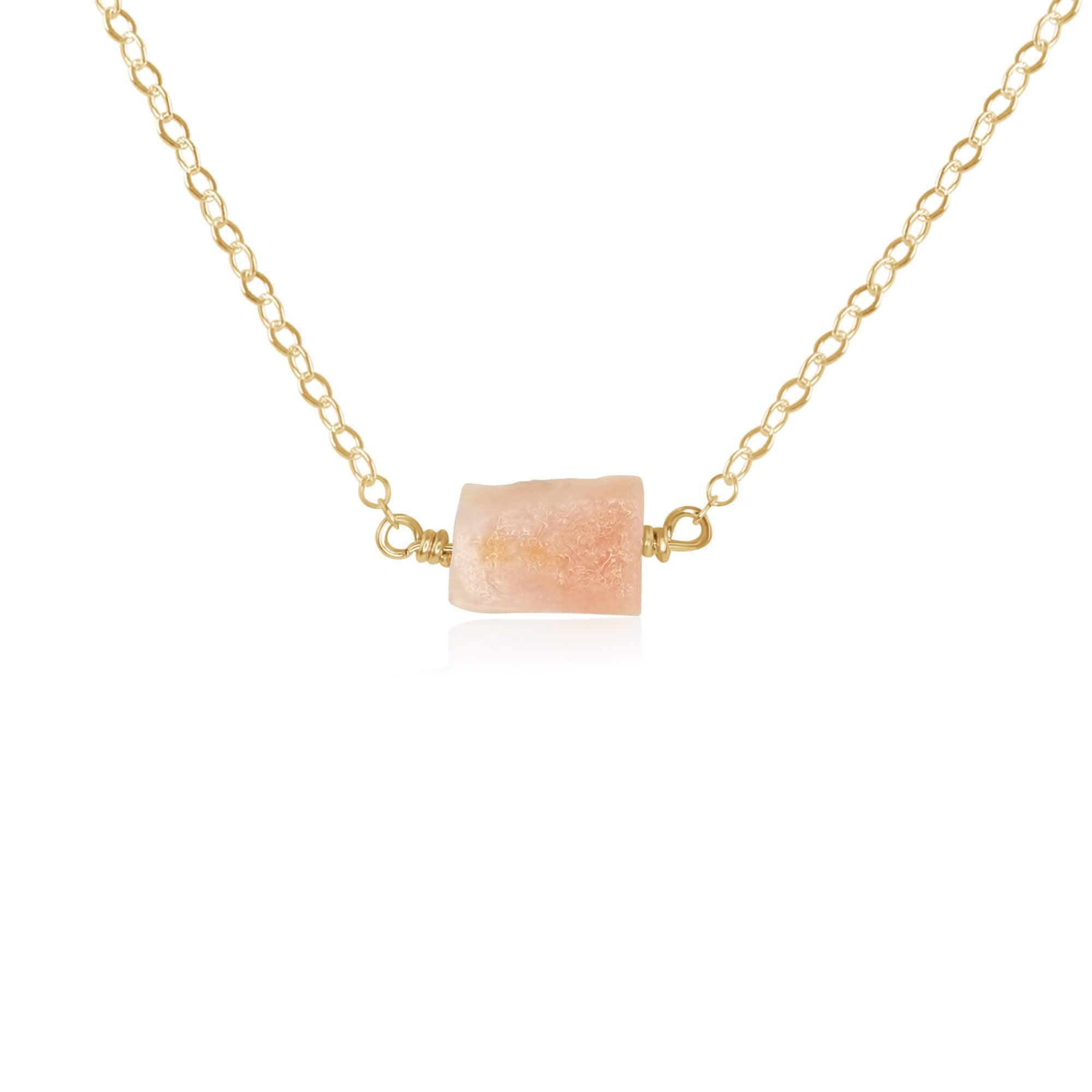 Tiny Raw Pink Peruvian Opal Crystal Nugget Necklace - Tiny Raw Pink Peruvian Opal Crystal Nugget Necklace - 14k Gold Fill - Luna Tide Handmade Crystal Jewellery