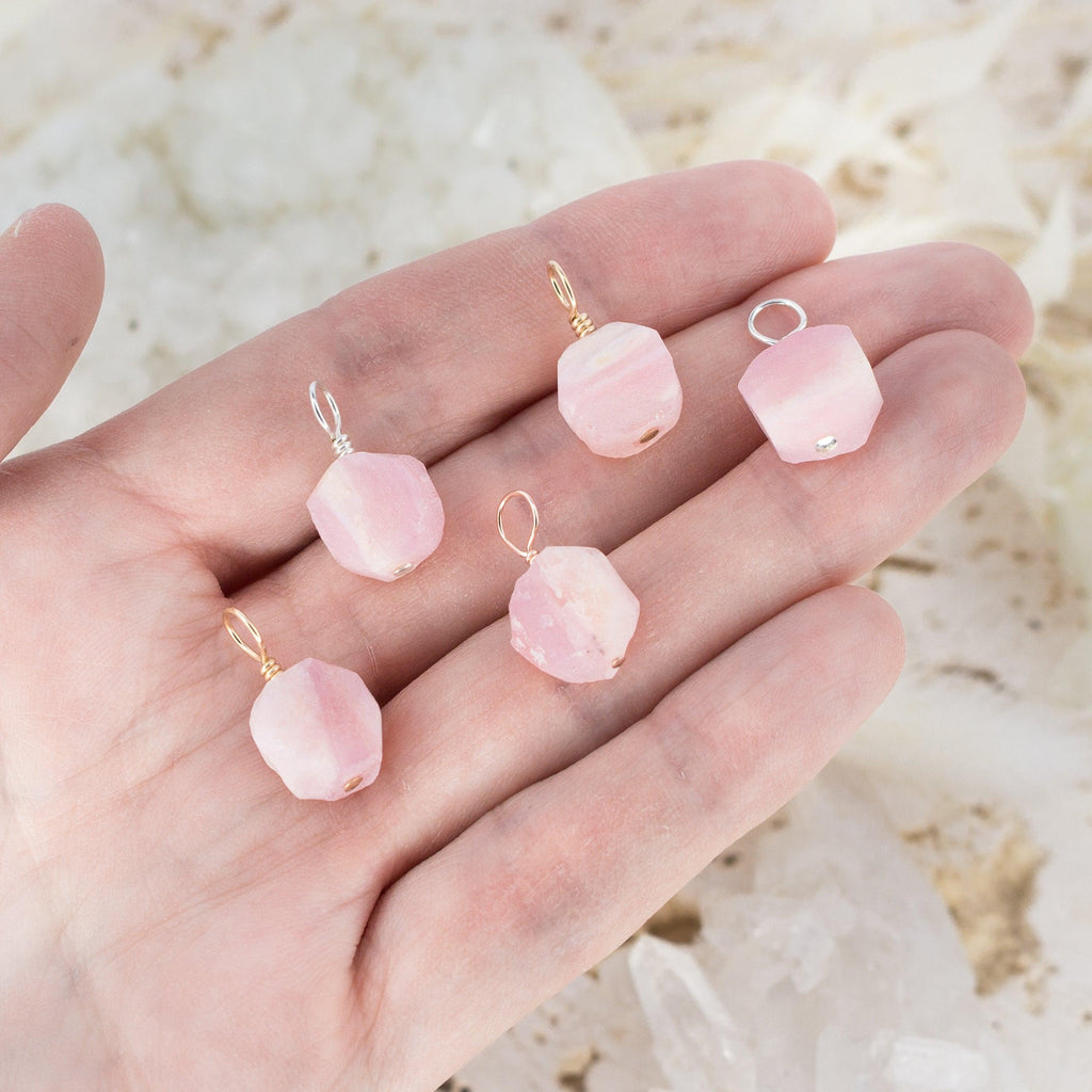 Tiny Raw Pink Peruvian Opal Crystal Pendant - Tiny Raw Pink Peruvian Opal Crystal Pendant - 14k Gold Fill - Luna Tide Handmade Crystal Jewellery
