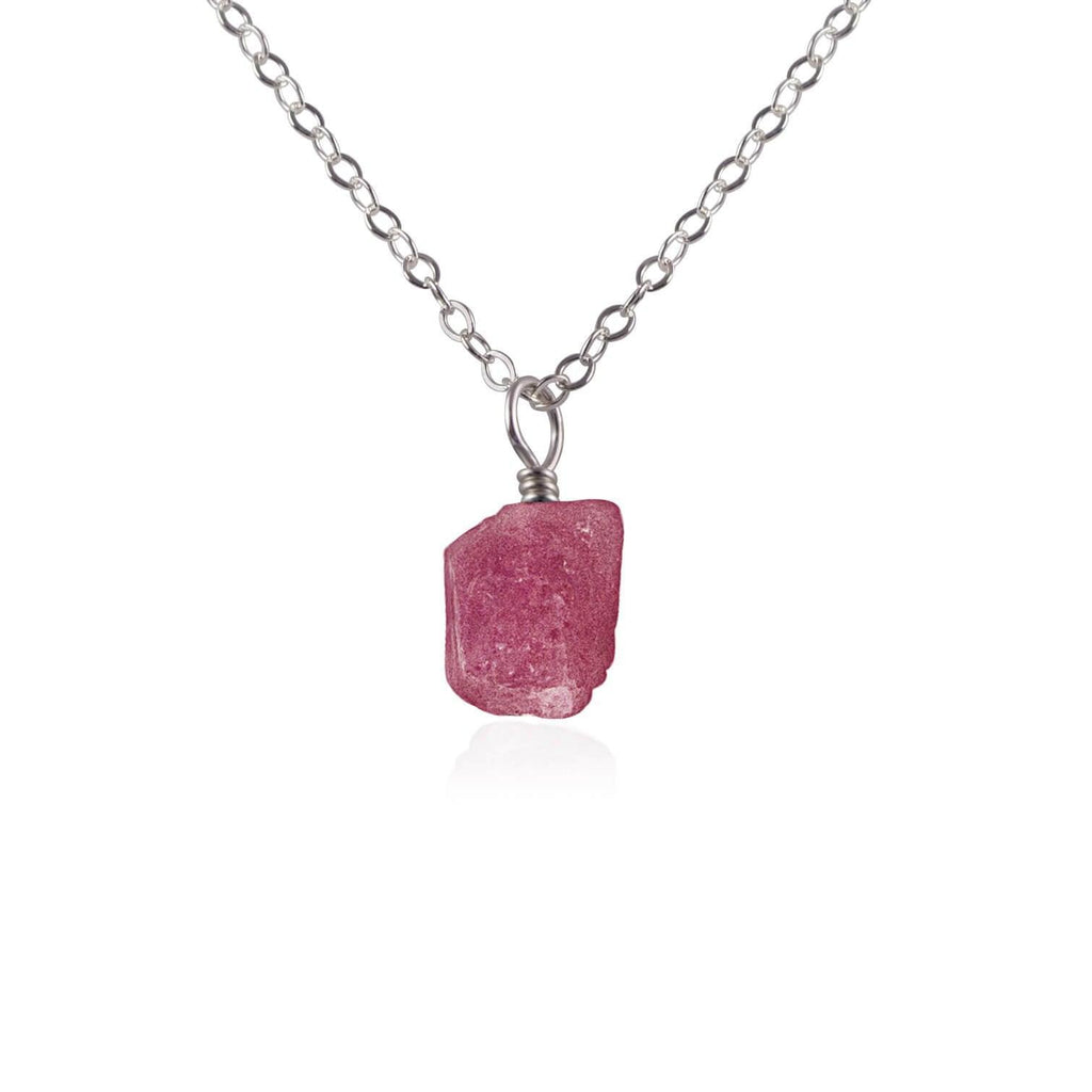 Tiny Raw Pink Tourmaline Pendant Necklace - Tiny Raw Pink Tourmaline Pendant Necklace - Stainless Steel / Cable - Luna Tide Handmade Crystal Jewellery