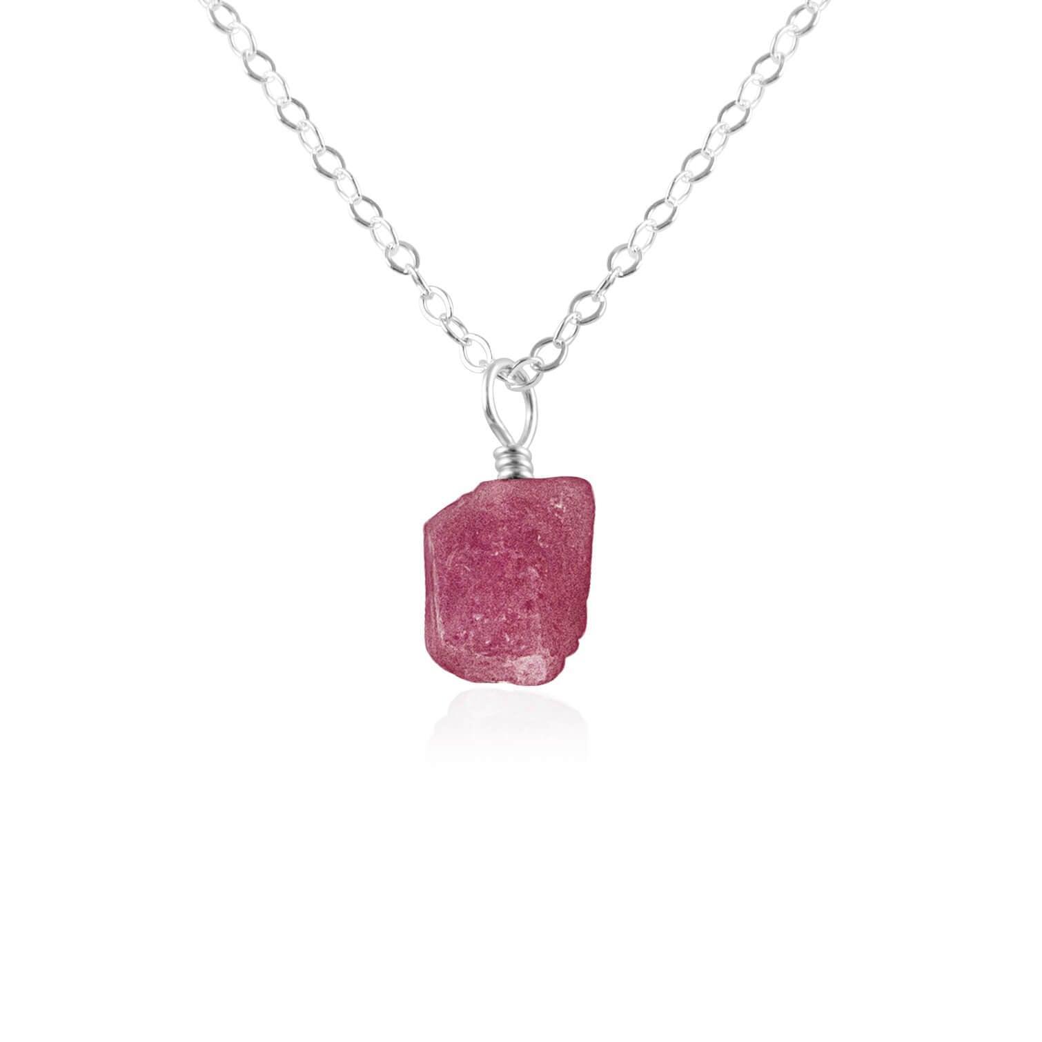 Tiny Raw Pink Tourmaline Pendant Necklace - Tiny Raw Pink Tourmaline Pendant Necklace - Sterling Silver / Cable - Luna Tide Handmade Crystal Jewellery