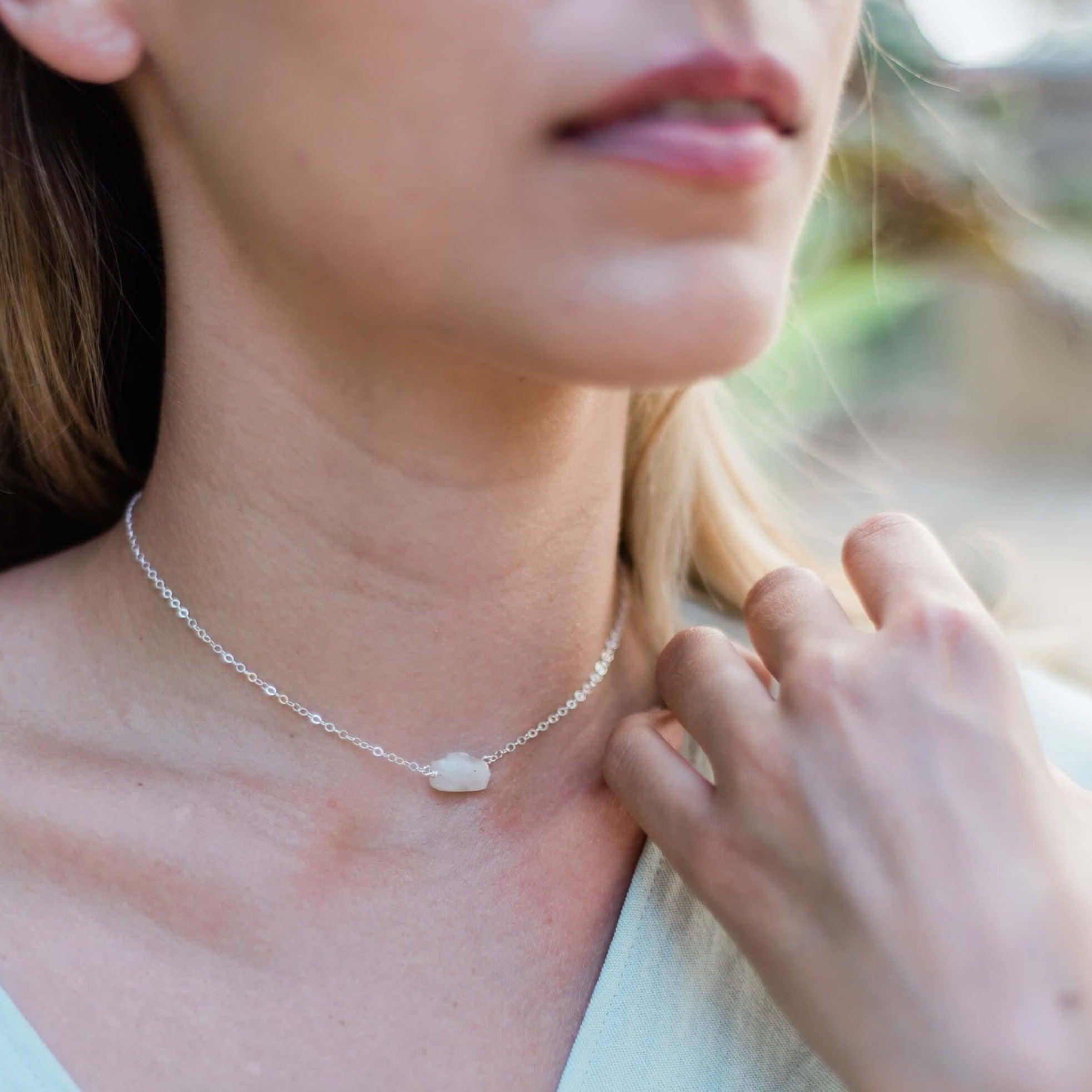 Tiny Raw Rainbow Moonstone Crystal Nugget Choker - Tiny Raw Rainbow Moonstone Crystal Nugget Choker - 14k Gold Fill - Luna Tide Handmade Crystal Jewellery