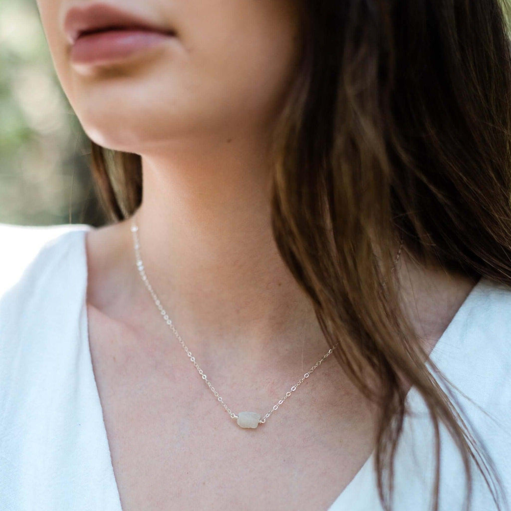 Tiny Raw Rainbow Moonstone Crystal Nugget Necklace - Tiny Raw Rainbow Moonstone Crystal Nugget Necklace - 14k Gold Fill - Luna Tide Handmade Crystal Jewellery